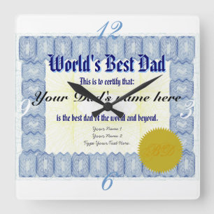 Horloge Carrée Meilleur certificat papa du monde