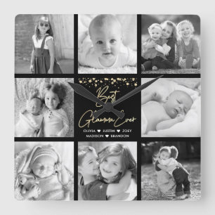 Horloge Carrée Meilleur Glamma Ever 8 Photo Collage Gold Parties 