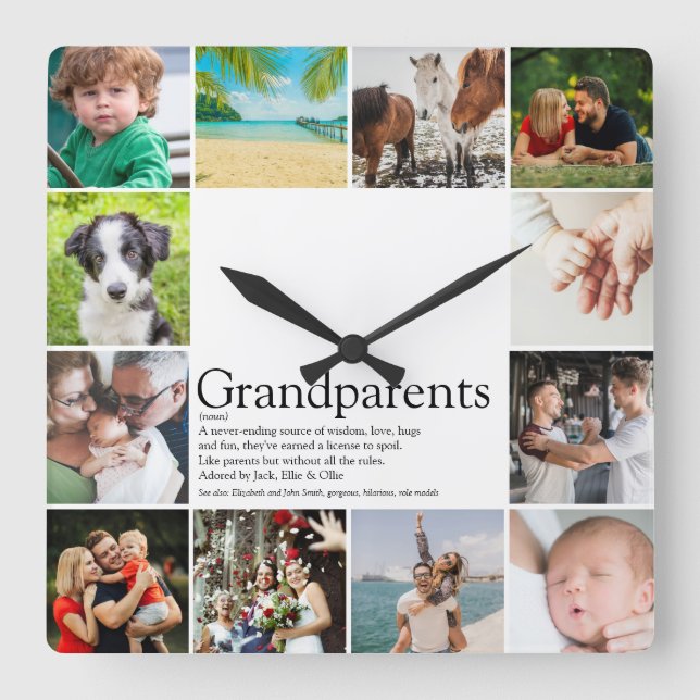 Horloge Carrée Meilleur Grand-Parents Définition 12 Photo (Recto)