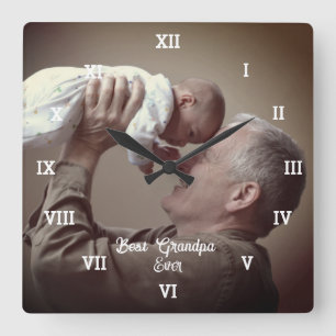 Horloge Carrée Meilleur Grand-Père Jamais Photo Personnalisée Cré
