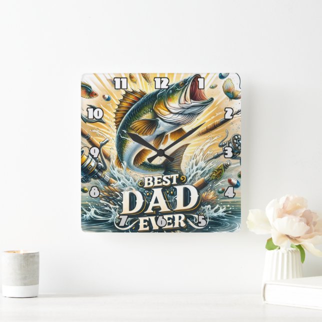 Horloge Carrée Meilleur papa jamais : Pêche Action Splash (Maison)