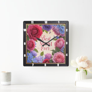 Horloge Carrée Meilleure maman jamais florale