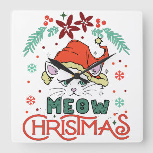 Horloge Carrée Meow Christmas, Merry Christmas