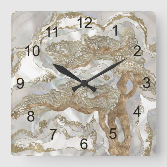 Horloge Carrée Mère de perle Arbre d'Or (Recto)