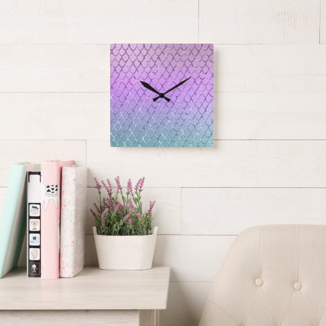 Horloge Carrée Mermaid Princess Scales 6 (Salle de lecture)