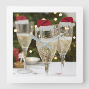 HORLOGE CARRÉE **MERRY CHRISTMAS CHAMPAGNE** FERMER