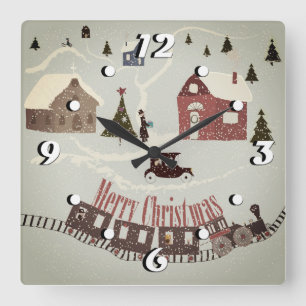 Horloge Carrée Merry Christmas , rétro