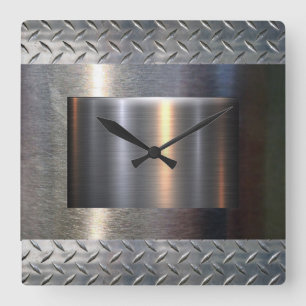 Horloge Carrée Metal and diamond plate design
