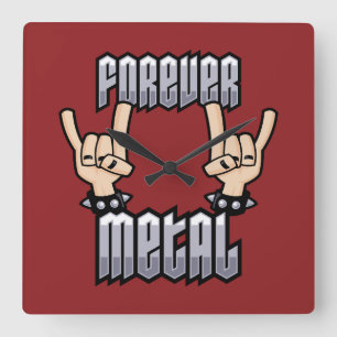 Horloge Carrée Metal pour toujours Signe de la main Corne de diab