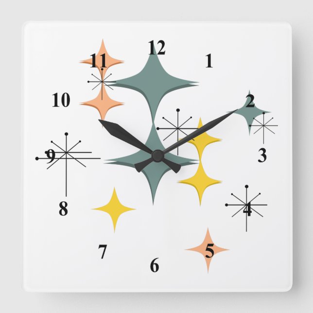 Horloge Carrée Mid Century Modern Eames atomique Starburts person (Recto)