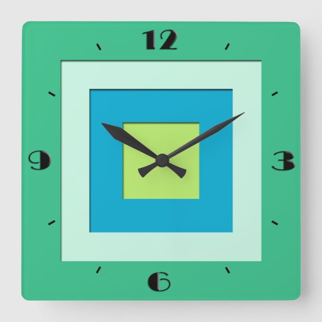 Horloge Carrée Midcentury layered squares - jade green (Recto)
