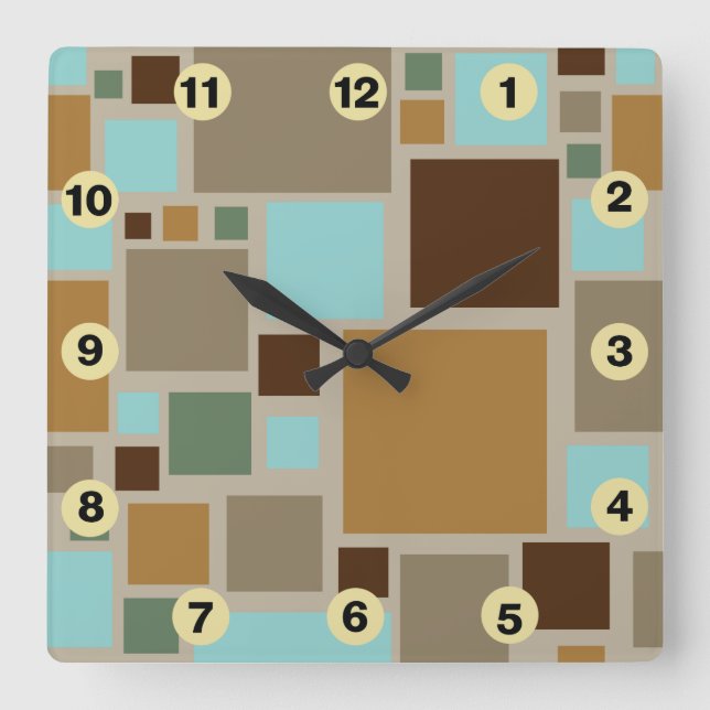 Horloge Carrée Midcentury Modern Squares Pattern (Recto)