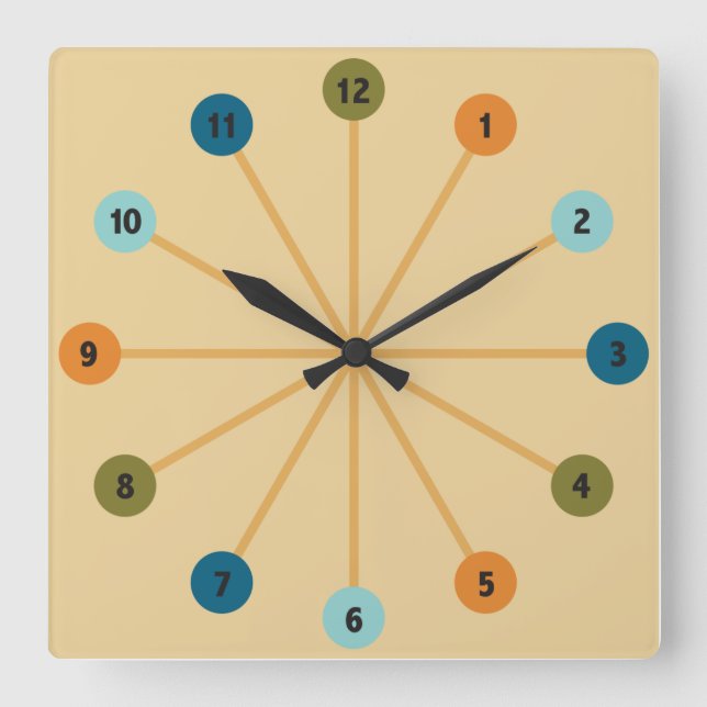 Horloge Carrée Midcentury Modern Starburst Retro Clock (Recto)