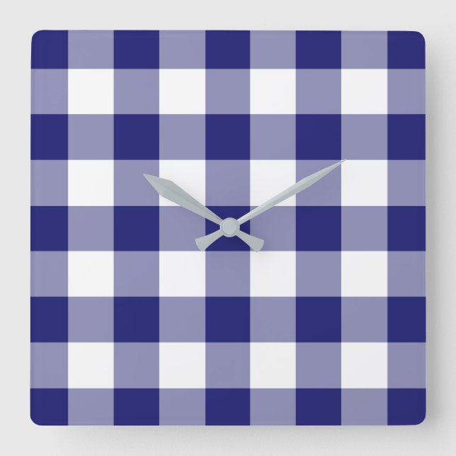 Horloge Carrée Midnight Blue and White Checked Gingham Pattern (Recto)