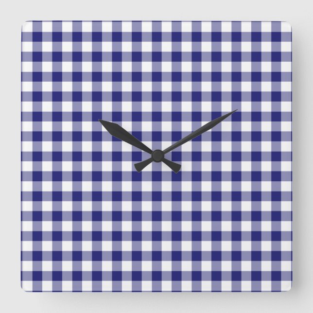 Horloge Carrée Midnight Blue and White Checked Gingham Pattern (Recto)