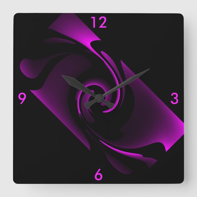 Horloge Carrée Midnight Power Wall Clock 4 Home on Black & Pink (Recto)