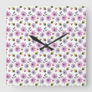 Horloge Carrée Mignon motif floral d'abeille esthétique Cottageco