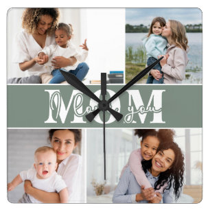 Horloge Carrée Mignonne JE T'AIME MOM Fête des Mères Photo