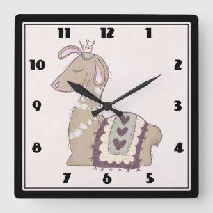 Horloge Carrée Mignonne Llama Princesse portant une couronne