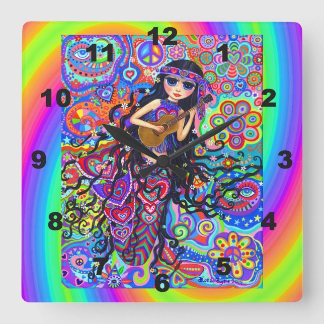 Horloge Carrée Mignonne Psychédélique Hippie Mermaid Girl Chick G (Recto)