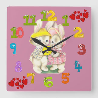 Horloge Carrée Mignons lapins