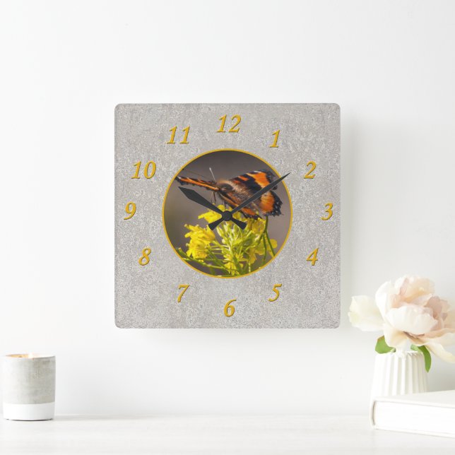 Horloge Carrée Milbert's Tortoiseshell Butterfly Ajouter votre ph (Maison)