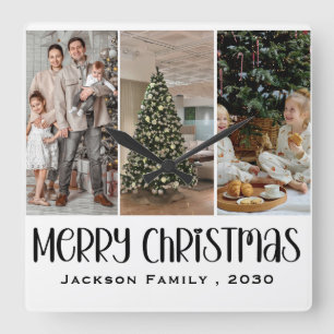 Horloge Carrée Minimaliste Moderne 4 Nom de Famille Année Photo C