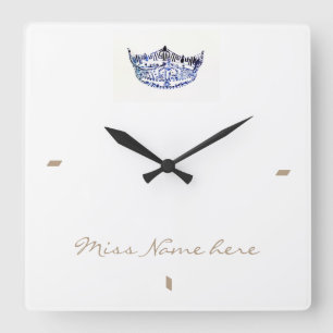 Horloge Carrée Miss America style américain Blue White Crown Horl