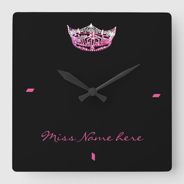Horloge Carrée Miss America style Couronne rose (Recto)