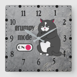 Horloge Carrée Mode grincheux sur le chat drôle et gros