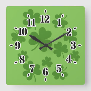 Horloge Carrée Modèle de trèfle de la Saint-Patrick