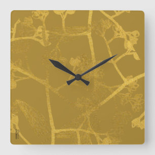 Horloge Carrée Modèle Floral Beige Or Classique
