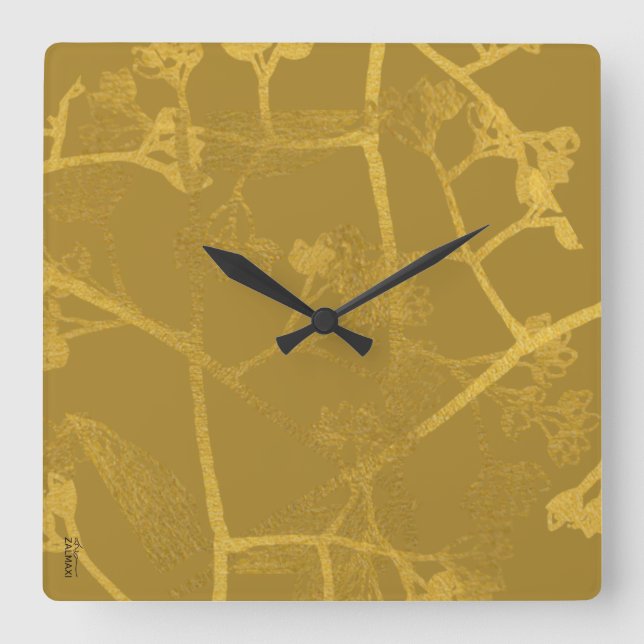 Horloge Carrée Modèle Floral Beige Or Classique (Recto)