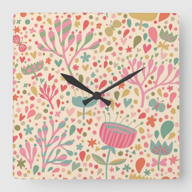 Horloge Carrée Modèle floral clair (Recto)