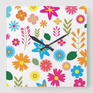 HORLOGE CARRÉE MODÈLE FLORAL COLORÉ