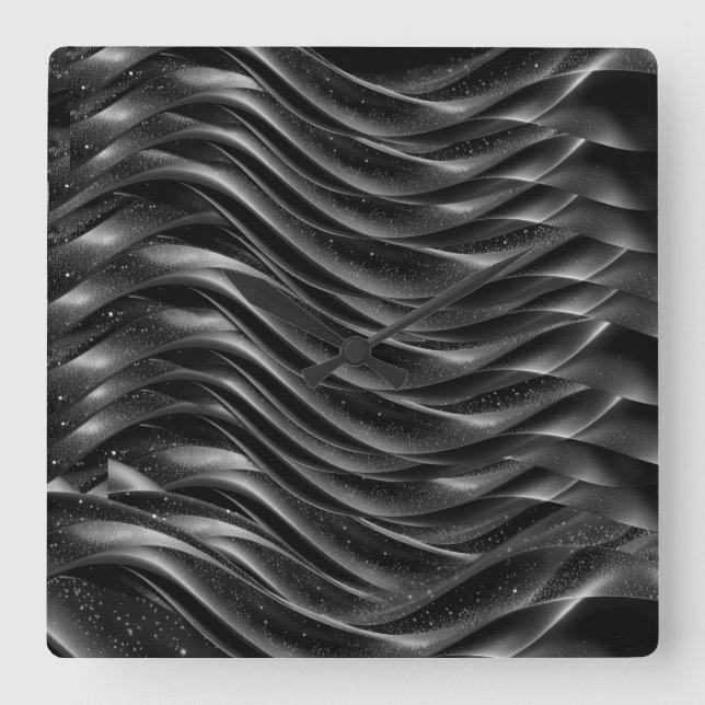Horloge Carrée Modern Abstract Black Waves Wall Clock – (Recto)