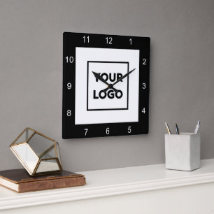 Horloge Carrée Modern Custom Business Logo Black White