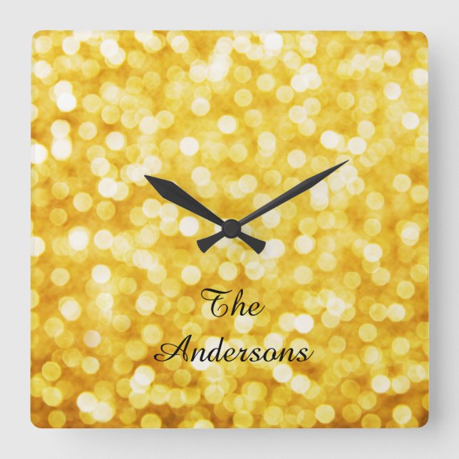 Horloge Carrée Modern Gold Bokeh Wall Clock (Recto)