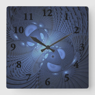 Horloge Carrée Moderne Abstrait tendance Dusk Blue Fractal Art