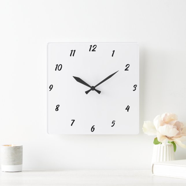 Horloge Carrée Moderne Élégant Noir Blanc Couleur Personnalisée C (Maison)