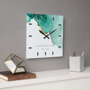 Horloge Carrée Moderne Emerald Beach Mariage Anniversaire Keepsak
