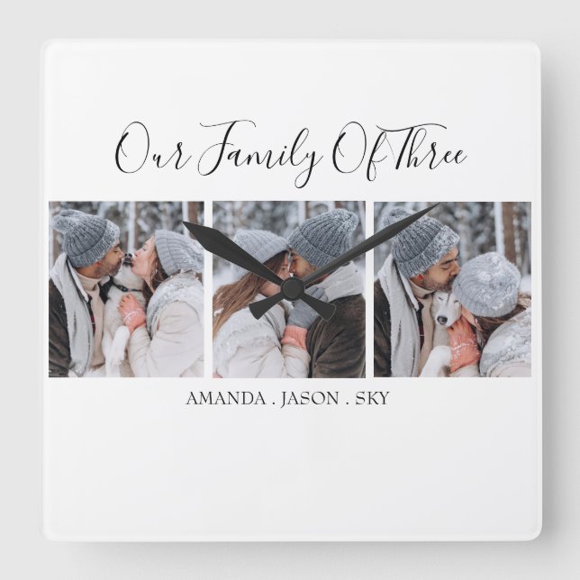 Horloge Carrée Moderne Our Family Of Three | (Recto)