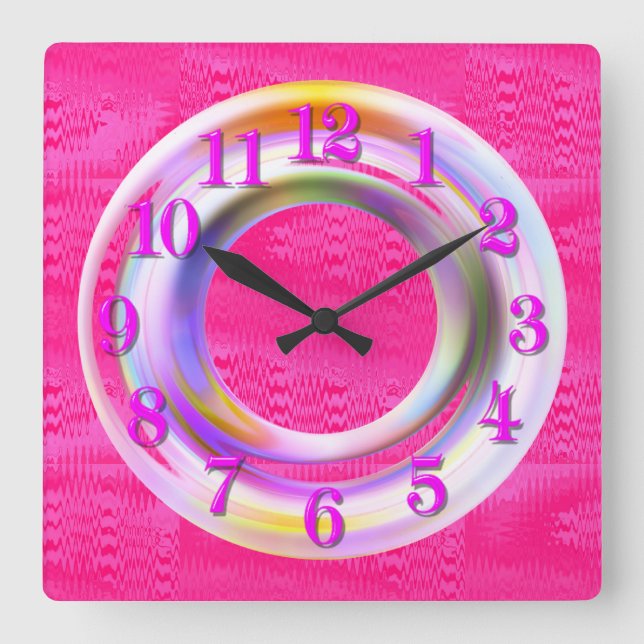 Horloge Carrée Moderne, Rose Métallisé, Néon, Unique, Personnalis (Recto)