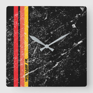 Horloge Carrée Moderne Rustique Nom Personnalisé Ligne Rouge Or