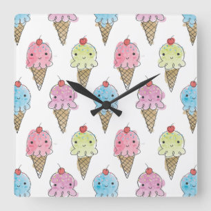 Horloge Carrée Mon gâteau - Crème glacée