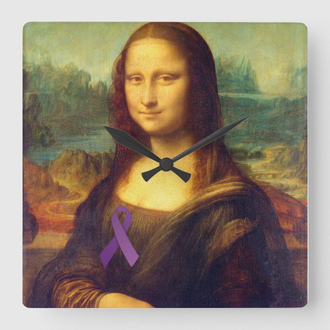Horloge Carrée Mona Lisa Au Ruban Violet (Recto)