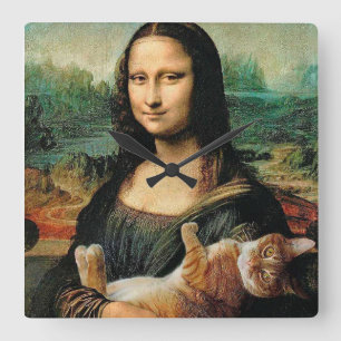 Horloge Carrée Mona Lisa et le chat Leonardo da Vinci