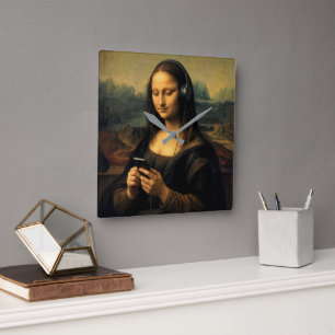 Horloge Carrée Mona Lisa moderne avec smartphone