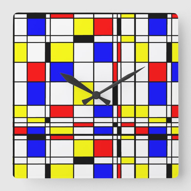 Horloge Carrée Mondrian coloré Minimaliste De Stijl Art moderne (Recto)