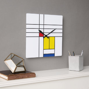 Horloge Carrée Mondrian II Minimaliste De Stijl Art Moderne